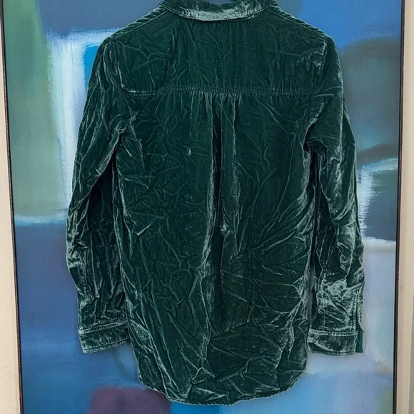 Anthropologie Pilcro Relaxed Velvet Button down Emerald Green - Picture 6 of 6